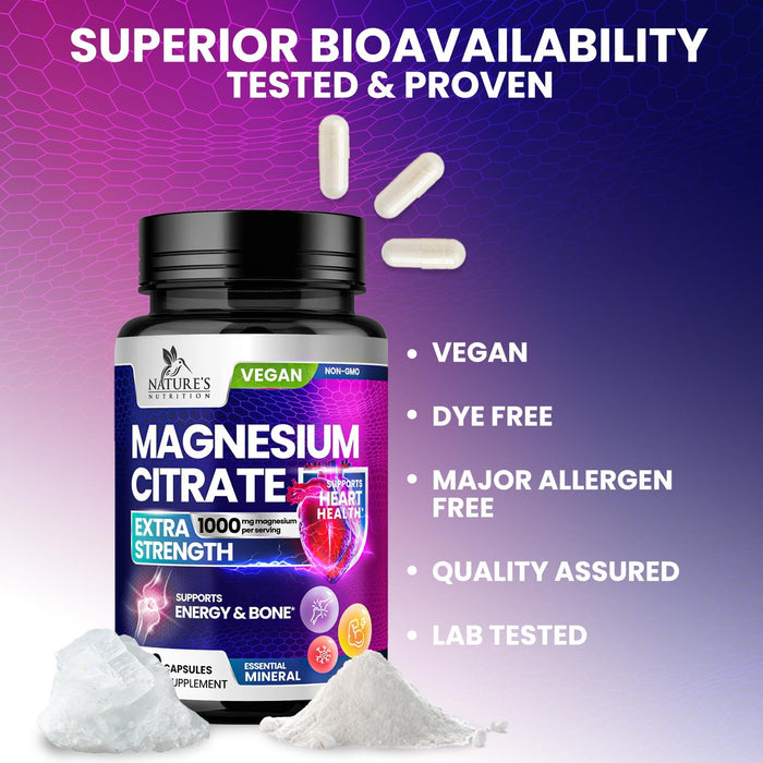 Magnesium Citrate 1000 mg for Absorption – 60 Capsules