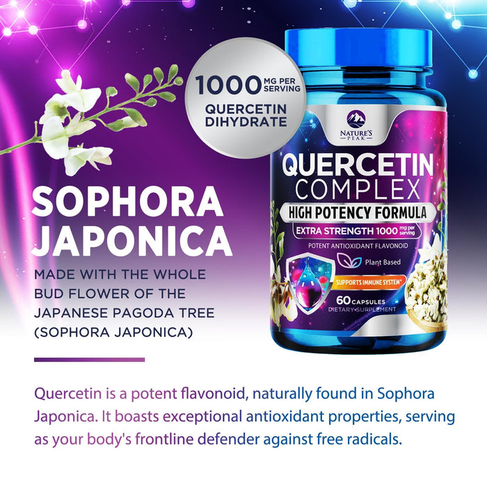 Quercetin Capsules 1000mg, with Ultra Strength Complex - Health Antioxidant Supplements for Respiratory, Heart and Immune Support - Vegan Third Party Tested, Non-GMO, Gluten Free - 60 Veggie Capsules