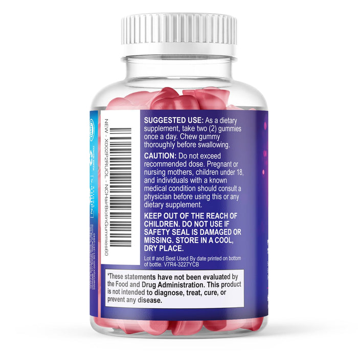 Hair Vitamins Gummies with Biotin 5000 mcg Vitamin E & C Support Hair Growth Gummy, Premium Vegetarian Non-GMO, for Stronger, Beautiful Hair, Skin & Nails, Biotin Gummies Supplement - 60 Gummy Bears