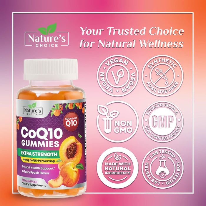 CoQ10 100mg Gummies - 3X Better Absorption, Antioxidant for Heart Health Support & Energy Production, Ultra Coenzyme Q10 Vitamins, Co q 10 Supplement, Dietary Supplement, Non-GMO - 30 CoQ10 Gummies