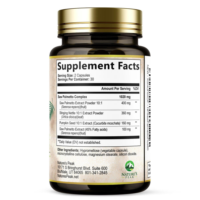 Saw Palmetto for Men Prostate Supplement - Potent 3X Formula with Stinging Nettle + Pumpkin Seed Extract for Men's Health, Herbal Prostate Supplement for Urinary Support, Bottled in USA, 60 Capsules