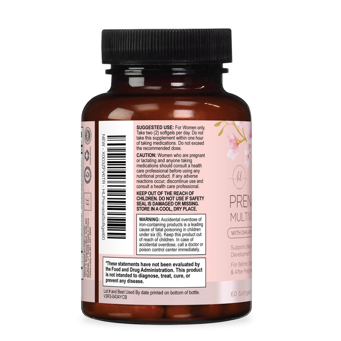 Prenatal Vitamins For Women With Folic Acid, DHA & Iron - Women's Prenatal Multivitamin, Essential Pre Natal Vitamins with Folate, Omega 3, D3, B12, Pregnancy Supplement for Mom & Baby - 60 Softgels