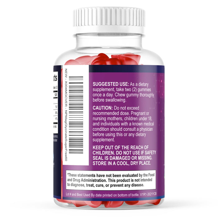 Magnesium Glycinate Gummies | Sugar Free & High Absorption | Chelated to Support Bone, Muscle, Nerves & Heart Health | Sleep & Stress Support Women & Men | Vegan, Gluten Free, Non-GMO | 60 Gummies