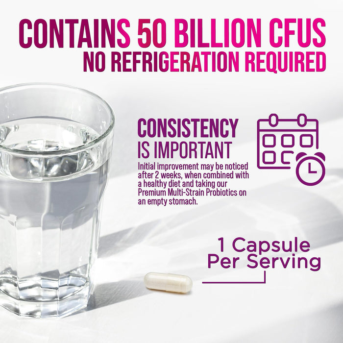 Probiotics 50 Billion CFU per Serving - 10 Strains + Prebiotics - Digestive Health, Gut & Immune Support - Supports Occasional Constipation, Gas & Bloating for Women & Men Shelf Stable - 120 Capsules