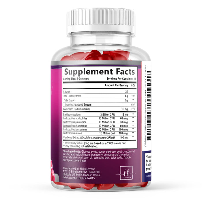 Probiotics for Women Gummies with Cranberry - 6 Premium Strains for PH Balance, Digestive Health, Vaginal & Immune Support, 3 Billion CFU, Women's Probiotic Gummy for Feminine Health - 60 Gummies