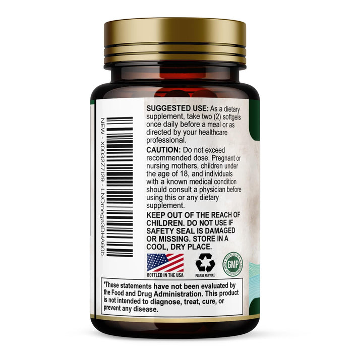 Omega 3 Fish Oil Triple Strength 1200 mg, Omega-3 Supplements, Natural Brain Heart Health & Immune Support - Fatty Acids with EPA & DHA - Wild Caught Purified Fish Oil Supplement - 60 Softgels