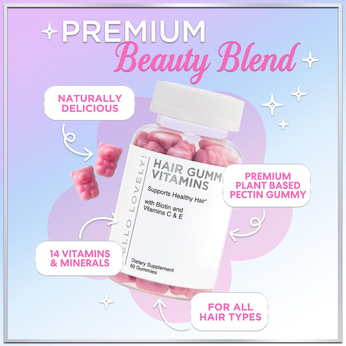 Hair Vitamins Gummies - Biotin 5000 mcg with Vitamin E, C & Zinc, Hair Growth Vitamins for Women & Men - Stronger, Beautiful Hair, Skin & Nails Supplement, Non-GMO & Gluten-Free - 60 Gummy Bears