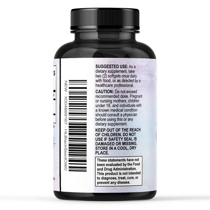 Black Seed Oil Softgels 1000mg - Premium Nigella Sativa Blackseed, Pure Natural Black Cumin Seed Oil & Antioxidant for Skin & Immune Support - Non GMO, Bottled in USA Supplement - 60 Softgels
