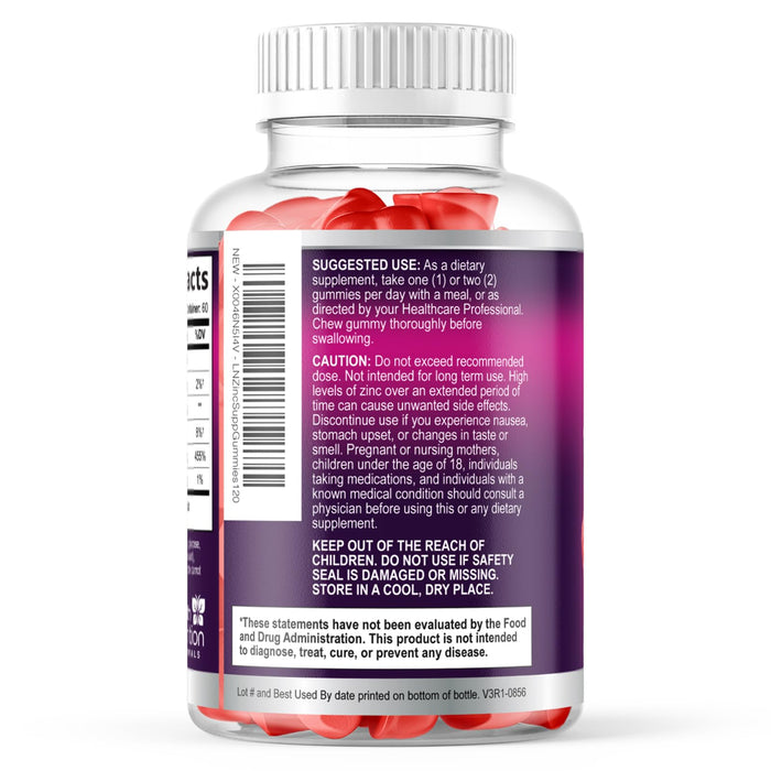 Zinc Supplement 50mg Gummies for Adults - Max Strength Skin Health & Immune Support Gummy, Vegan, Non-GMO & Gluten Free, Nature’s Antioxidant & Bone Health Chewable Tasty Berry Flavor - 120 Gummies