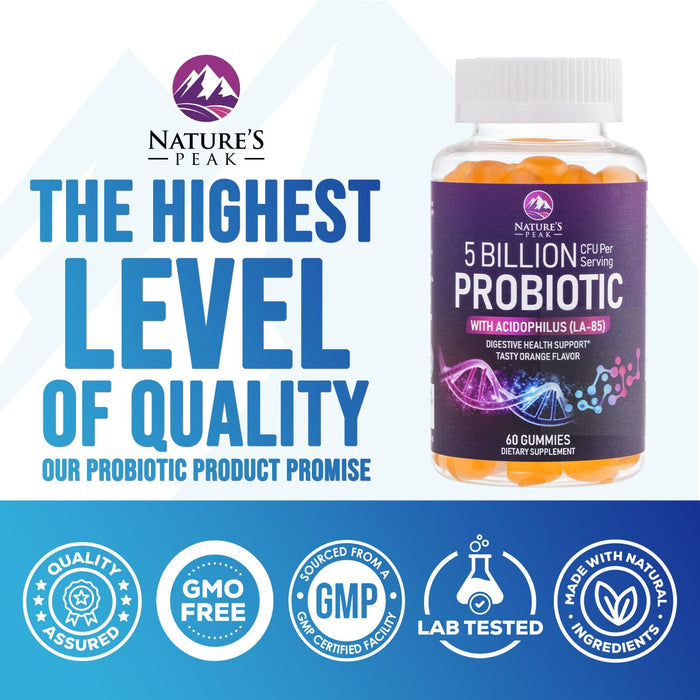 Probiotic Gummies for Women, Men & Teens - 5 Billion CFUs, 6 Pro Biotic Strains - Daily Probiotic Gummy Supplement for Natural Digestive Health, â€œGoodâ€ Gut & Immune Support, Orange Flavor - 60 Count