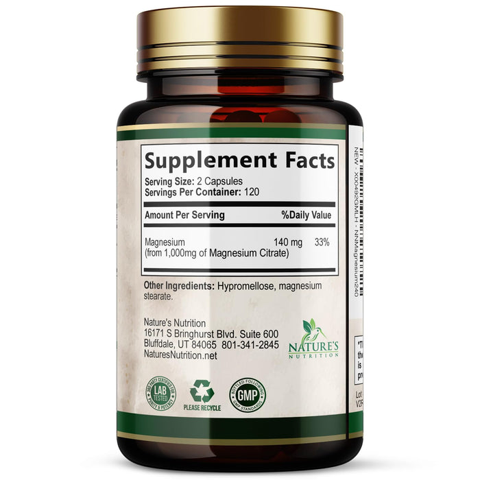Magnesium Supplement (Citrate Oxide) 1000mg for Best Absorption, Supports Bone, Heart Health, Nerves, Muscles & Metabolism, Nature's Pure Magnesio Vitamin Pills, Bottled in USA, 240 Capsules