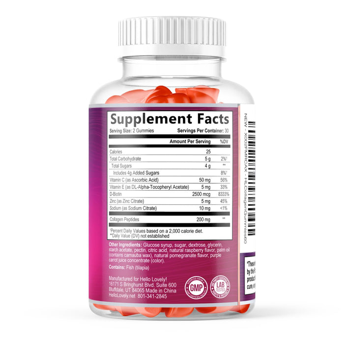 Collagen Gummies for Women - Extra Strength Collagen Peptides Gummy with Vitamin C, Zinc and Biotin, Hydrolyzed Protein Peptides Supplement for Hair, Nail & Healthy Skin Support, Non-GMO - 60 Gummies