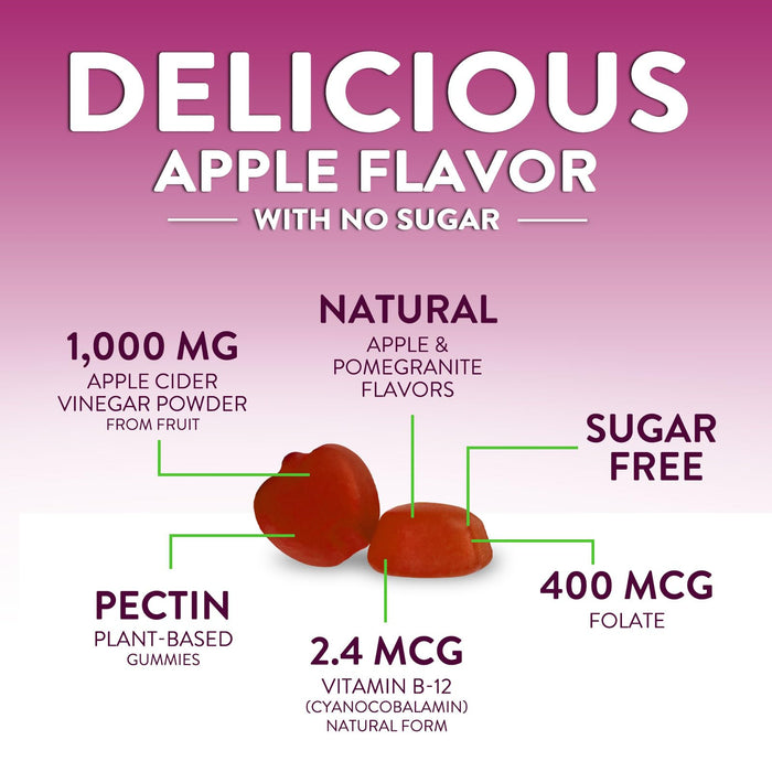 Apple Cider Vinegar Gummies for Weight Loss 1000mg - Vegan Apple Vinegar Gummy for Detox & Cleanse, ACV Supplement Pills, Vitamin B12, Sugar Free ACV Gummy, Non-GMO, Nature's Nutrition - 120 Gummies