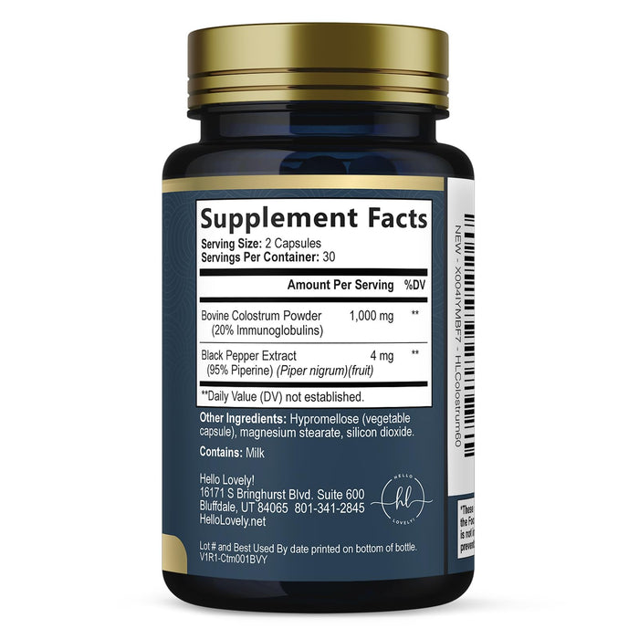 Colostrum 1000mg 20% IgG Immunoglobulins - Gut Health, Digestion & Immune Support, Bovine Colostrum Powder for Women, Muscle, Skin & Hair Growth Support, Bottled in The USA, Gluten Free - 60 Capsules