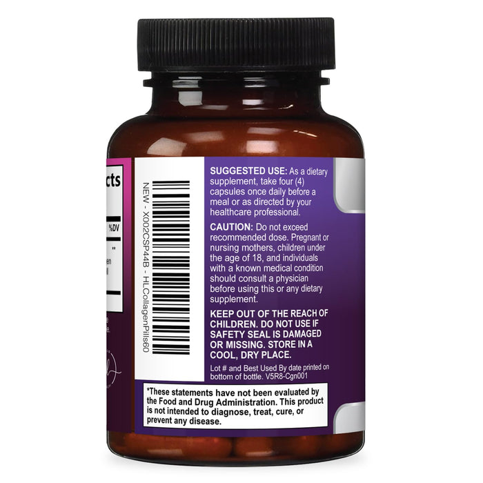 Multi Collagen Peptides Supplement - Hydrolyzed Types I, II, III, V & X Multi Collagen Pills, Hydrolyzed Collagen Peptides Supplements, Hair, Skin, Nail, and Joint Support Supplement, 60 Capsules