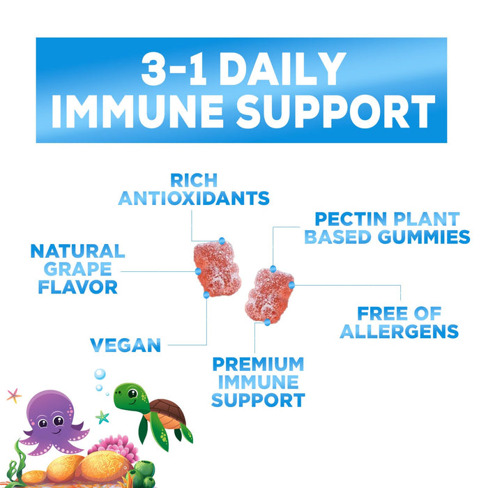 Kids Immune Support Supplement Gummies - Daily Childrens Vitamins C, Zinc & Echinacea - Gummy for Kids Immunity Support, Ages 4 and Up, Natural Berry Flavor, Non-GMO, Gluten-Free & Vegan - 120 Gummies