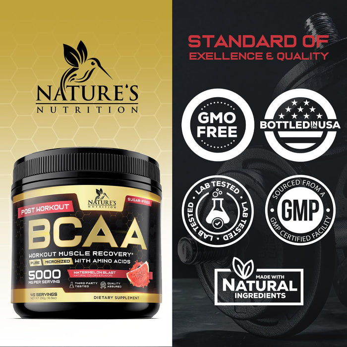 BCAA Powder 4g BCAA Amino Acids 2:1:1, 1g L-Glutamine, Vitamin B6 Complex - Energy Daily Powder Replenisher Post Workout - Muscle Recovery Support Drink for Men & Women, Sugar Free, Keto - 45 Servings