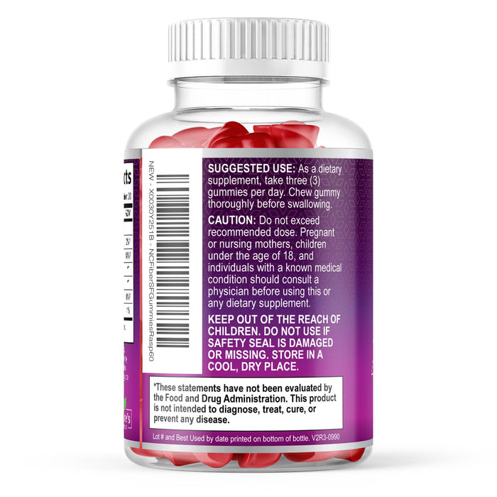 Fiber Gummies for Adults, Sugar Free Daily 4g Gummy Fiber Supplement, Prebiotic Gummy Digestive Health Support - Plant Based Soluble Chews, Prebiotics Supports Regularity & Digestion - 60 Gummies