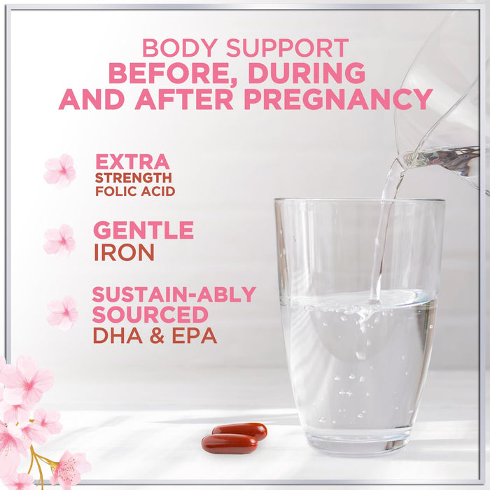 Prenatal Vitamins For Women With Folic Acid, DHA & Iron - Women's Prenatal Multivitamin, Essential Pre Natal Vitamins with Folate, Omega 3, D3, B12, Pregnancy Supplement for Mom & Baby - 120 Softgels