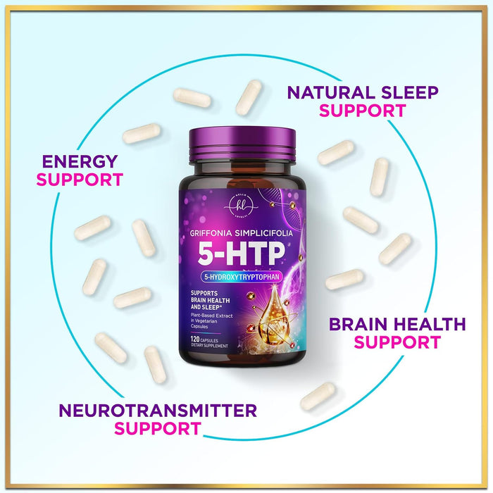 5-HTP Supplement 200mg - Extra Strength 5HTP from Griffonia Simplicifolia - Supports Restful Sleep, Natural Calm & Brain Health - 5 Hydroxytryptophan - Vegan, Gluten Free & Non-GMO - 60 Capsules