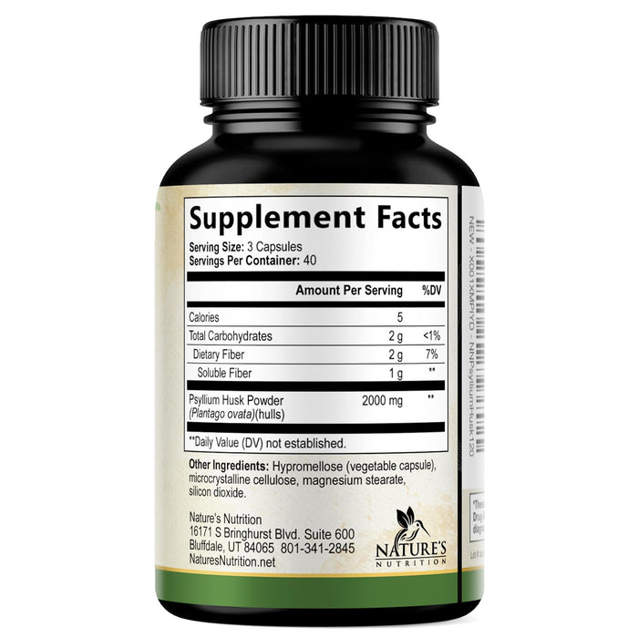 Psyllium Husk Fiber Supplement 2000mg, Natural Daily Soluble & Insoluble Fiber Pills, Psyllium Husk Powder Capsules Supports Digestion Colon Health & Regularity, Plant Based Supplement - 120 Capsules