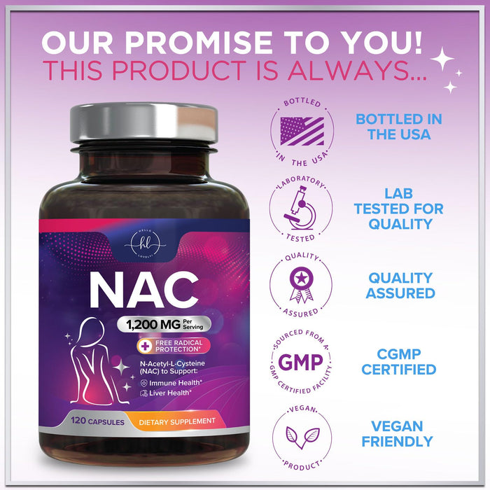 NAC Supplement â€“ N-Acetyl L-Cysteine 1200mg â€“ Supports Liver, Lung & Immune Health - Antioxidants for Respiratory Support & Fight Free Radicals â€“ High Absorption, Non-GMO, Gluten-Free â€“ 120 Capsules