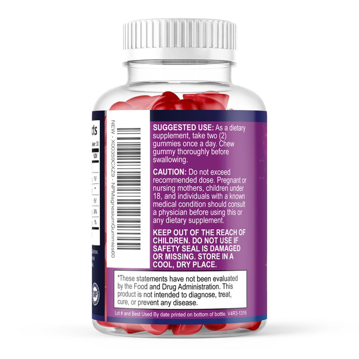 Magnesium Citrate Supplement Gummies - High Absorption Magnesium Gummy for Adults & Kids, Magnesio Citrate Supplements for Bone, Muscle Health, Heart Support, Vegan, Gluten Free, Non-GMO - 60 Gummies
