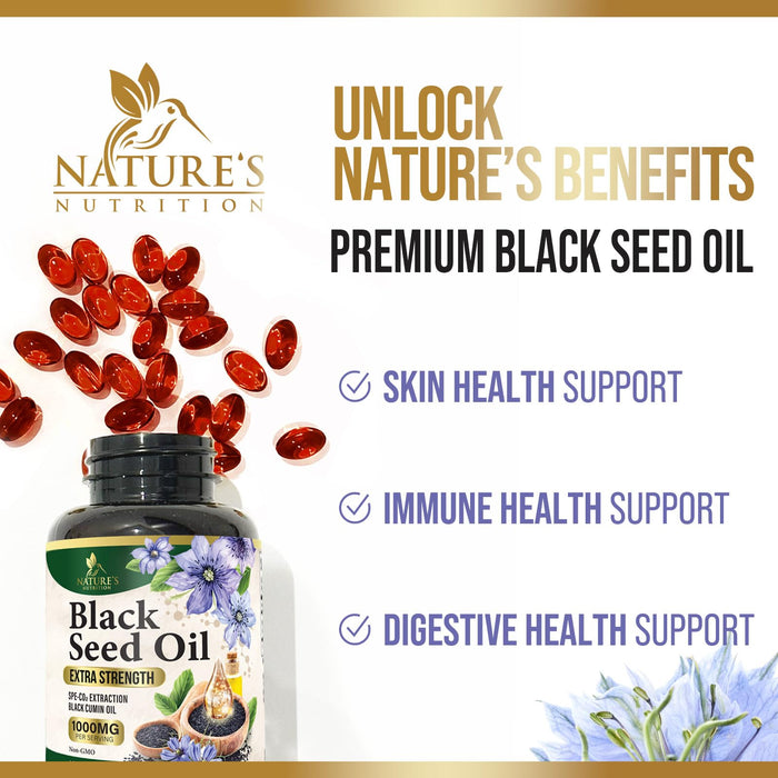 Black Seed Oil Softgels 1000mg - Premium Nigella Sativa Blackseed, Pure Natural Black Cumin Seed Oil & Antioxidant for Skin & Immune Support - Non GMO, Bottled in USA Supplement - 180 Softgels