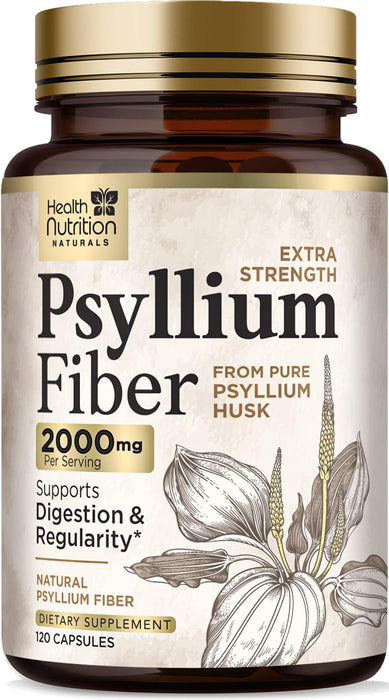 Psyllium Husk Fiber Caps 1500mg Supplement - Psyllium Husk Capsules Daily Support Digestive Health & Regularity, Nature's Plant Based Husks Natural Soluble Fiber Pills, Vegan, Non-GMO - 120 Capsules
