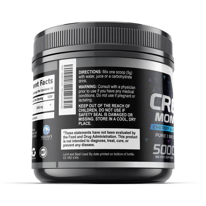 Creatine Powder 5000mg (5g) - Pure Micronized Creatine Monohydrate Supplement Unflavored, Keto Friendly - Creatine Nutritional Supports Muscle Growth & Strength, Vegan, Gluten-Free - 60 Servings