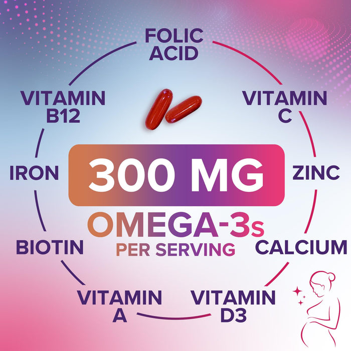 Prenatal Vitamins with Folic Acid & DHA, Fetal Brain Development Support with Folate & Omega 3's, Prenatal Multivitamin for Women, Vitamin A, C, D, B6, B12 & Iron, Pregnancy Supplement - 240 Softgels