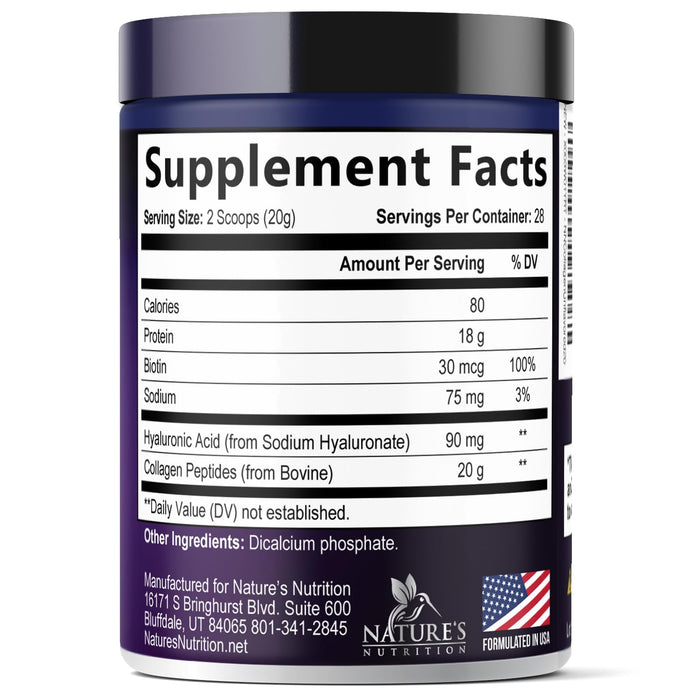 Collagen Peptides Powder for Women & Men - Hydrolyzed Type 1 & 3 Collagen Powder & Hyaluronic Acid - Vital Support for Hair, Nail, Skin, Bone & Joint Health - Zero Sugar, Unflavored - 28 Servings
