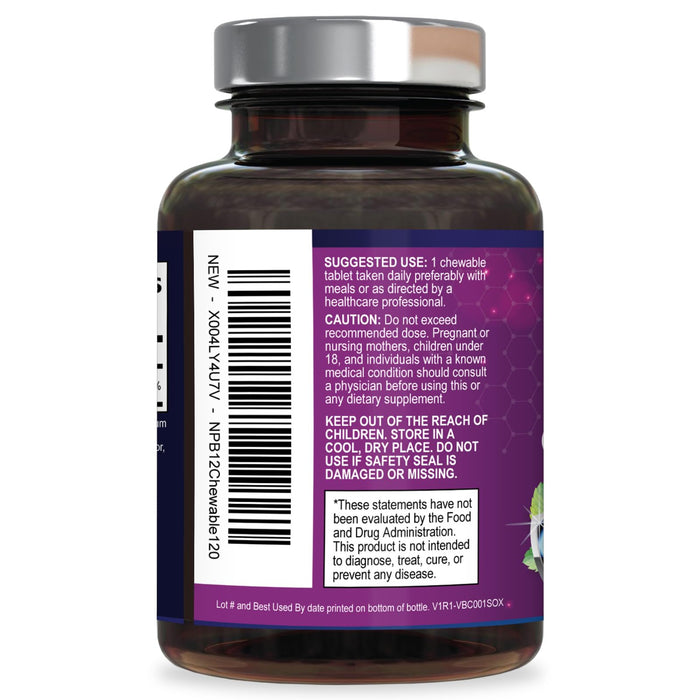 Vitamin B12 1000 mcg (Methylcobalamin) Super B 12 Complex Dietary Supplement for Energy & Immune Support, Vegan, Sugar-Free, Sublingual, Tasty Raspberry Flavor - 120 Chewable Tablets, 120 Day Supply