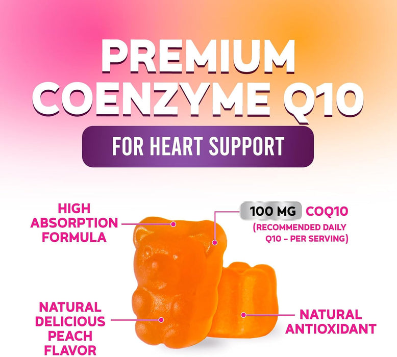 Nature's Nutrition CoQ10 Gummies 100mg â€“ High Absorption Coenzyme Q10 Supplement for Heart Health, Energy & Antioxidant Support â€“ Peach Flavor Gummy, Vegan, Non-GMO, Gluten Free â€“ 30 Count