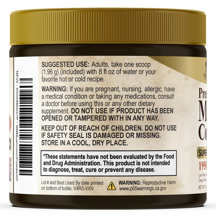 Mushroom Supplement Powder - 11 in 1 Complex Formula Powder with Organic Lions Mane, Reishi, Cordyceps, Chaga, Turkey Tail, Maitake Extract for Memory, Brain, Energy, & Immune Support - 60 Servings