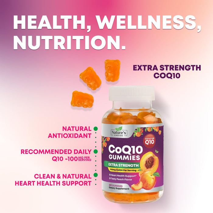 CoQ10 100mg Gummies - 3X Better Absorption, Antioxidant for Heart Health Support & Energy Production, Ultra Coenzyme Q10 Vitamins, Co q 10 Supplement, Dietary Supplement, Non-GMO - 60 CoQ10 Gummies