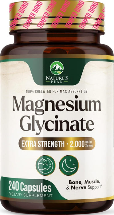 Magnesium Glycinate 500mg - Chelated for Ultra Absorption - Supports Bone, Muscle, Nerves & Heart Health, Nature's Sleep Support, Best Magnesium Supplement Pills for Whole Body Support - 240 Tablets