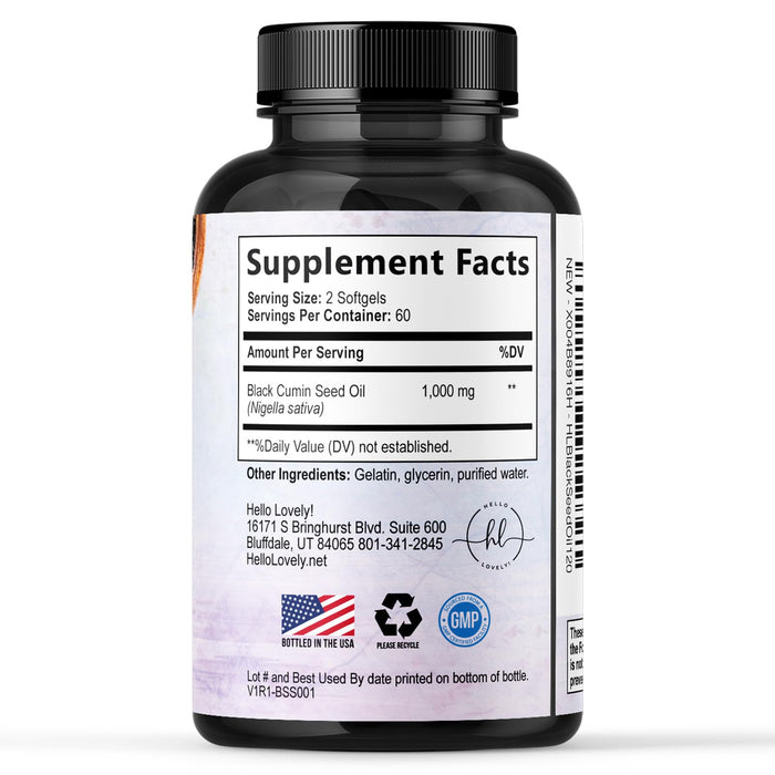 Black Seed Oil Softgels 1000mg - Premium Nigella Sativa Blackseed, Pure Natural Black Cumin Seed Oil & Antioxidant for Skin & Immune Support - Non GMO, Bottled in USA Supplement - 120 Softgels