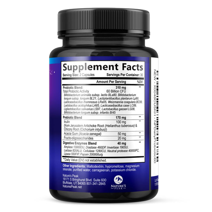 Probiotics 60 Billion CFU - 10 Strains + Digestive Enzymes & Prebiotics - Best Probiotic for Women & Men, Supports Immune, Gut Health, Occasional Constipation, Diarrhea, Gas & Bloating - 60 Capsules