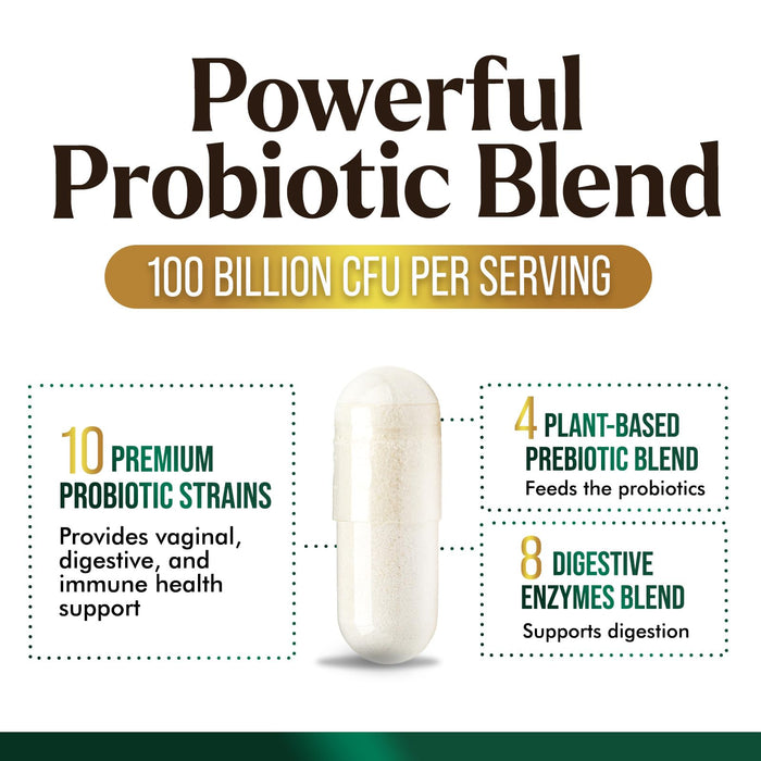 Probiotics for Women's Digestive Health - 100 Billion CFU, 16 Strains with Prebiotics, Supports Immune, Gut Health, PH, Gas & Bloating, Best Probiotic for Women & Men, Shelf Stable - 120 Capsules