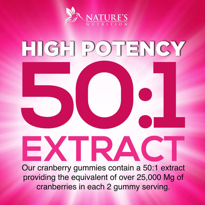Cranberry Gummies 50:1 Cranberry Extract - Urinary Tract Support Made with 25,000mg, Helps Cleanse & Protect, Cran Berry Gummy Supplement + Vitamin C, Chewable Cran Pills for Women - 60 Gummies