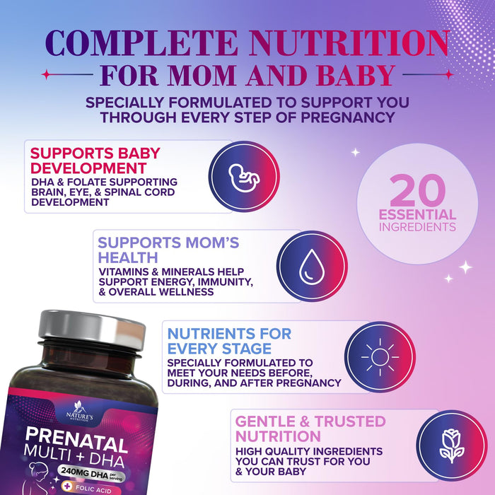 Prenatal Vitamins with Folic Acid & DHA – 240 Softgels