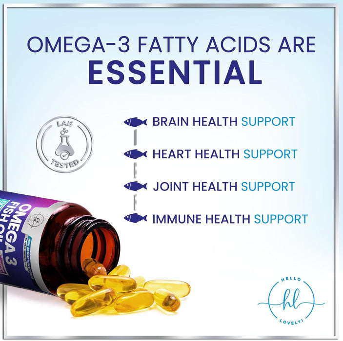 Omega 3 Fish Oil Supplements 2400mg - Triple Strength Omega 3 Fatty Acids, Natural Heart Health Brain & Joint Support - Fatty Acids with EPA & DHA - Wild Caught Fish Oil Supplement - 60 Softgels