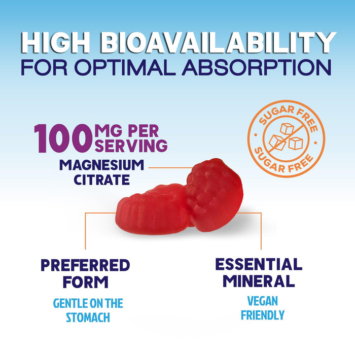 Magnesium Citrate Supplement Gummies Sugar-Free, High Absorption Magnesium Gummy Supplements for Women & Men, Supports Sleep, Heart Health, Bones and Muscles, for Relaxation & Digestion - 60 Gummies