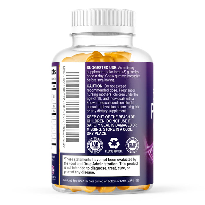 Probiotic Gummies for Women, Men & Teens - 5 Billion CFUs, 6 Pro Biotic Strains - Daily Probiotic Gummy Supplement for Natural Digestive Health, “Good” Gut & Immune Support, Orange Flavor - 60 Count