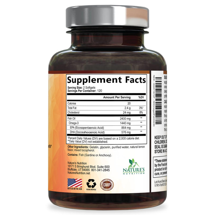Omega 3 Fish Oil 2400mg - Triple Strength EPA + DHA - 240 Softgels
