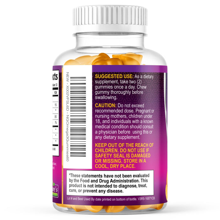 Omega 3 Fish Oil Gummies, Heart Healthy Omega 3 Gummy Supplement with High Absorption DHA & EPA, Extra Strength Joint & Brain Support, Delicious Orange Flavor Fish Oil Nature's Vitamin - 60 Gummies