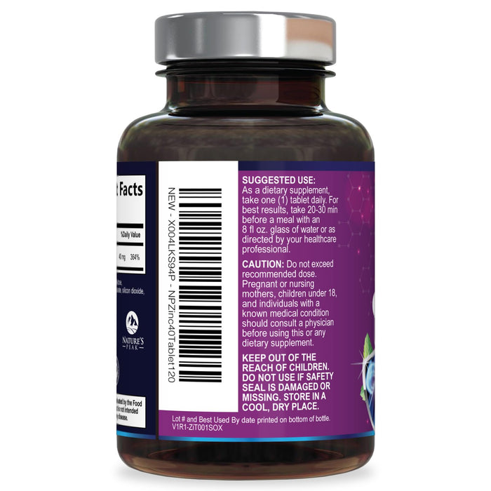 Zinc Supplement 40mg - Immune Support for Women & Men - High Potency Antioxidant, Chelated for Superior Absorption, Dietary Supplement Vitamin for Immune Health Support - 120 Tablets (120 Day Supply)