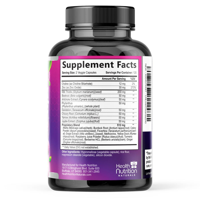 Gentle Liver Cleanse Detox & Repair Formula - Herbal Liver Support Supplement: Milk Thistle with Silymarin, Artichoke Extract, Dandelion, Beet, Chicory Root, & Turmeric for Liver Health - 240 Capsules