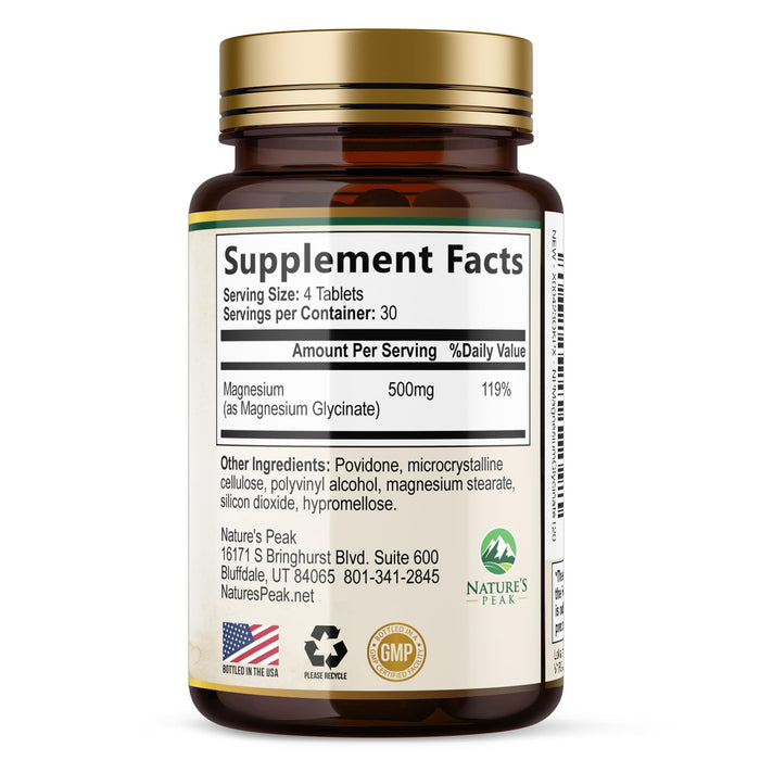 Magnesium Glycinate 500mg - Chelated for Ultra Absorption - Supports Bone, Muscle, Nerves & Heart Health, Nature's Sleep Support, Best Magnesium Supplement Pills for Whole Body Support - 120 Tablets